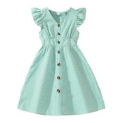 Flower Girl Dresses For Wedding Girls Summer Casual Dress Sleeveless A Line Button Down Ruffle Hem Striped Dresses 8 12 Years Teen Dresses